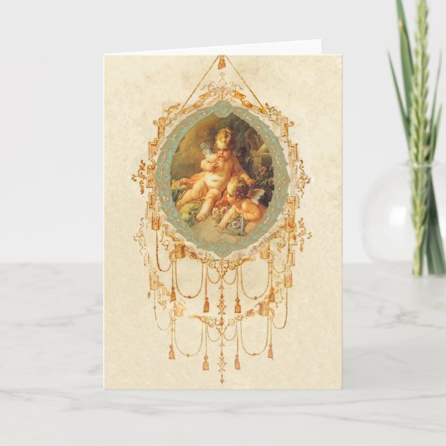 Antique Cherub Ornate Art Design Card Helgkort (Framsida)