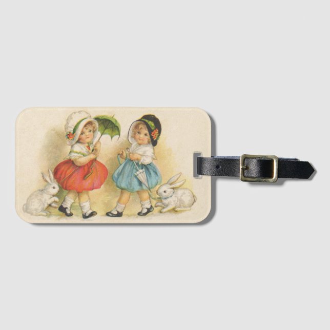 Antique Children Rabbit Påsk Art Bagagebricka (Framsida horisontal)