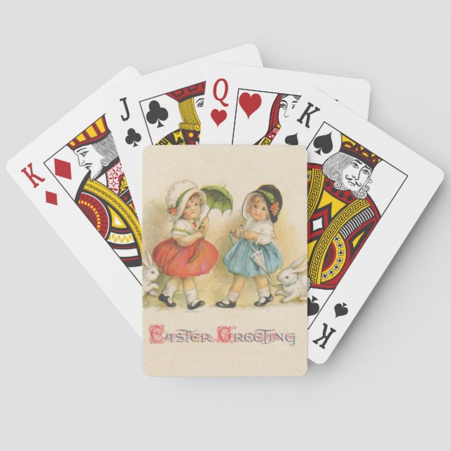 Antique Children Rabbit Påsk Art Casinokort (Baksidan)