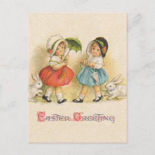 Antique Children Rabbit Påsk Art Helg Vykort