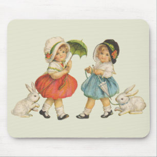 Antique Children Rabbit Påsk Art Musmatta