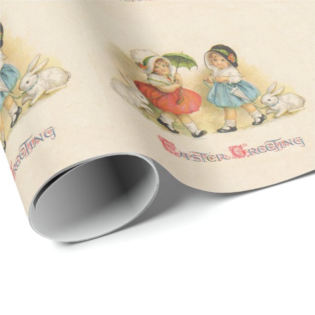 Antique Children Rabbit Påsk Art Presentpapper (Rullad Hörn)