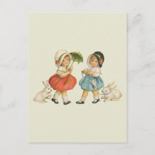 Antique Children Rabbit Påsk Art Vykort