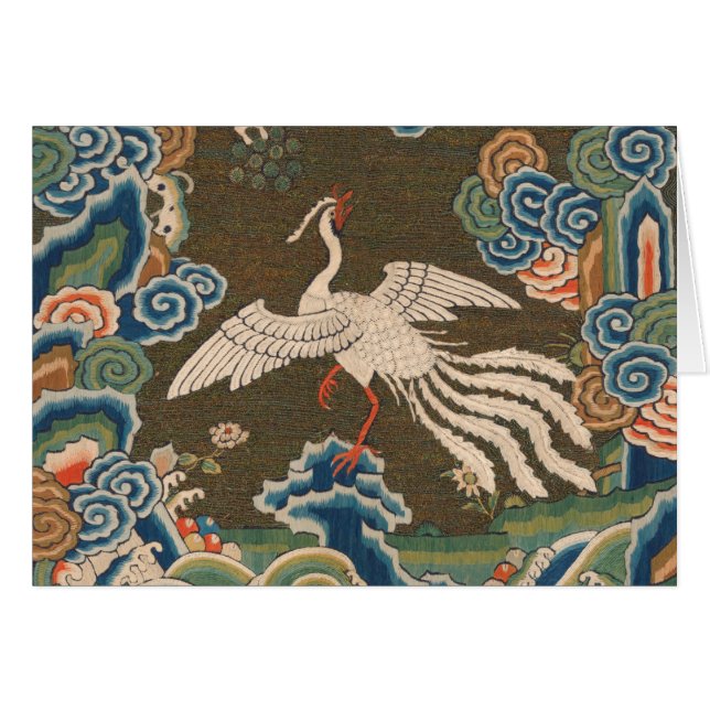 Antique chinese bird artwork tapestry phoenix hälsningskort (Framsidan Horizontal)
