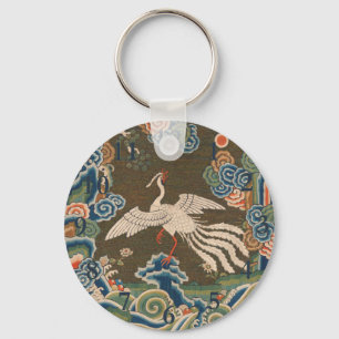 Antique chinese bird artwork tapestry phoenix nyckelring