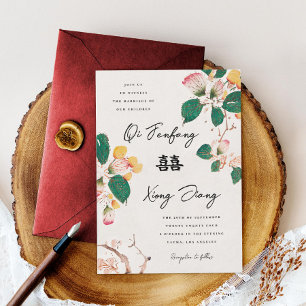 Antique Chinese Blommars Dubbla Happity Bröllop Inbjudningar