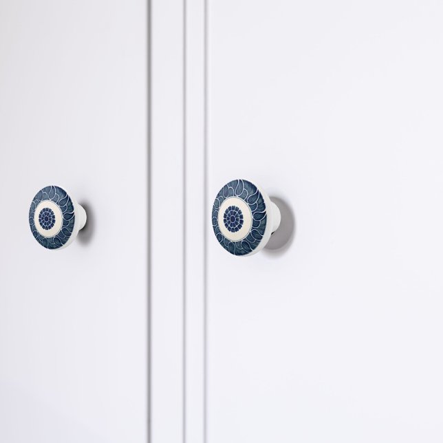 Antique Chinese Blue and White Löv Mönster Knopp (Skapare uppladdad)