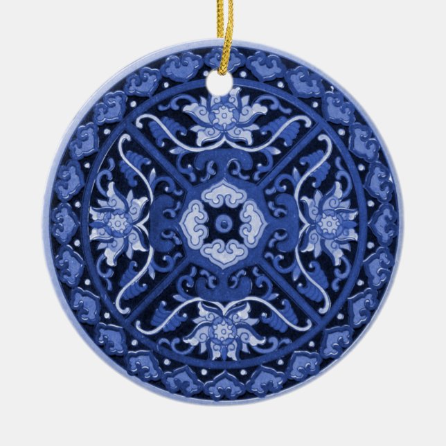 Antique Chinese Blue & White Mandala Julgransprydnad Keramik (Framsidan)