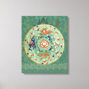 Antique Chinese Circle Blue-Grönt Canvastryck