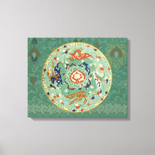 Antique Chinese Circle Blue-Grönt Canvastryck