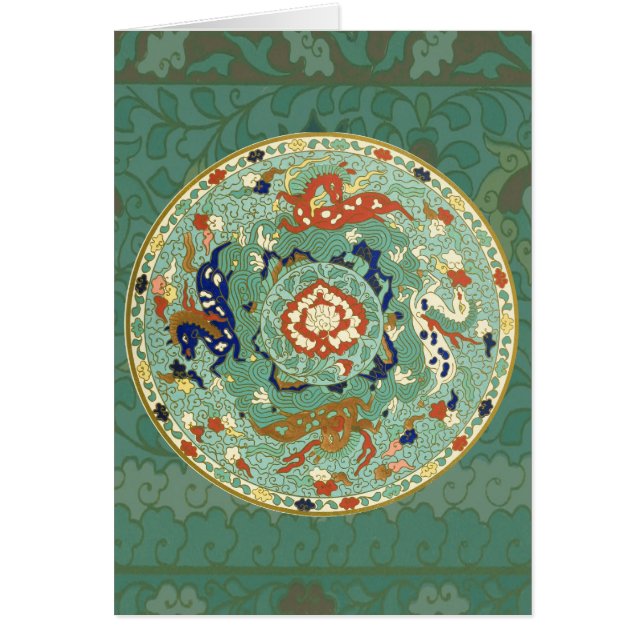 Antique Chinese Circle Blue-Grönt Hälsningskort (Framsidan)