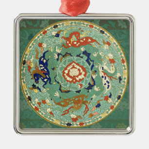 Antique Chinese Circle Blue-Grönt Julgransprydnad Metall
