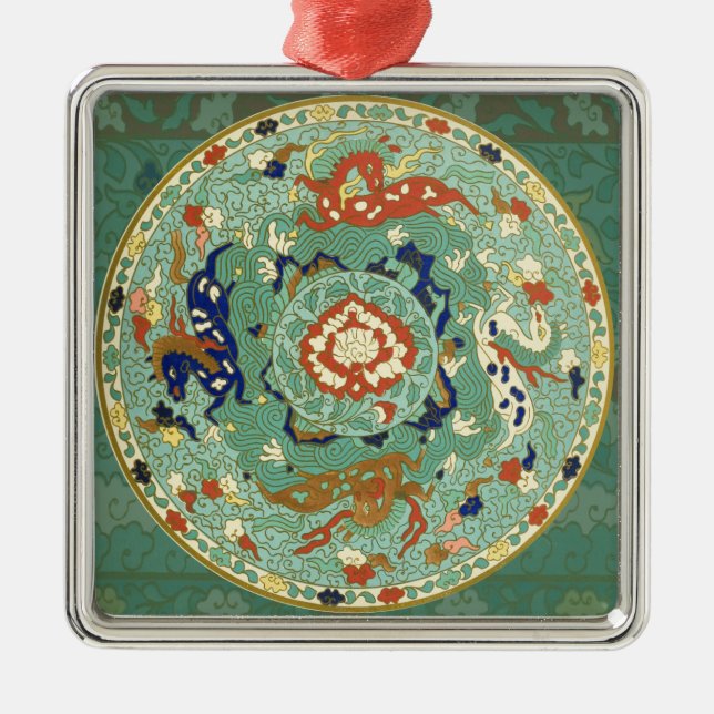 Antique Chinese Circle Blue-Grönt Julgransprydnad Metall (Framsidan)