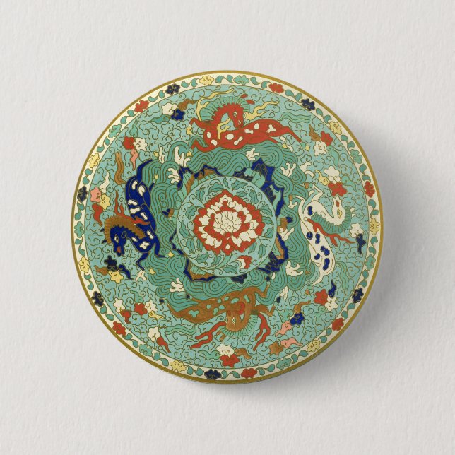 Antique Chinese Circle Blue-Grönt Knapp (Framsida)