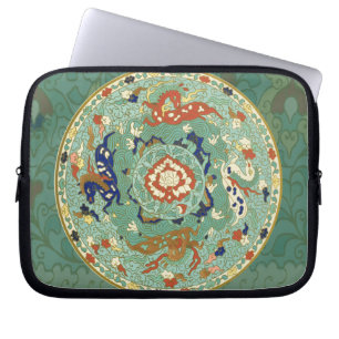 Antique Chinese Circle Blue-Grönt Laptop Fodral