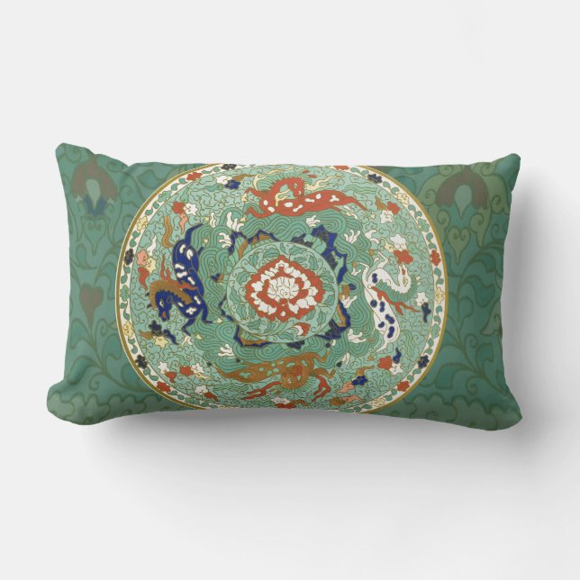 Antique Chinese Circle Blue-Grönt Lumbarkudde (Framsida)