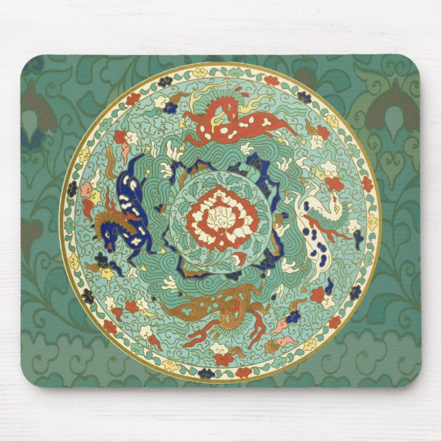 Antique Chinese Circle Blue-Grönt Musmatta (Framsidan)