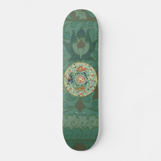 Antique Chinese Circle Blue-Grönt Skateboard Bräda 20 Cm (Framsida)