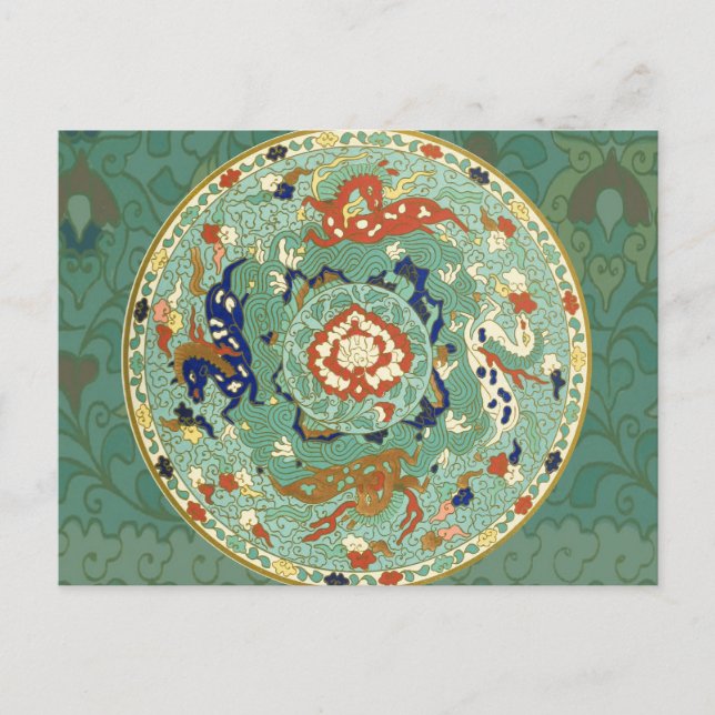 Antique Chinese Circle Blue-Grönt Vykort (Framsida)