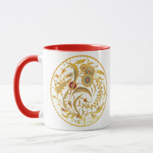 Antique Chinese Jacobean Blommigt - Mustard Guld Mugg