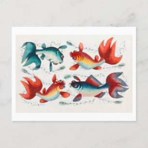Antique Chinese Painting of Goldfish Vykort