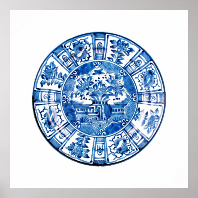 Antique Chinese Plate, Blue Flower Vas Poster (Framsidan)