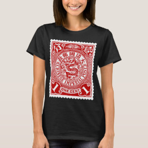 Antique Chinese Postage Frimärke i Red T Shirt