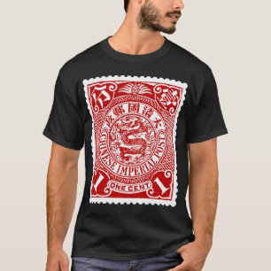 Antique Chinese Postage Frimärke in Red T-Shirt