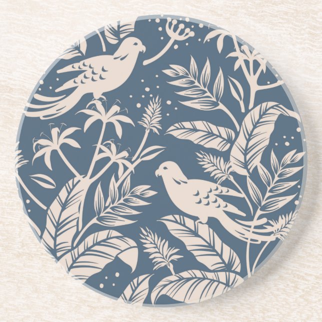 Antique Chinoiserie Bird Blommigt Blue Grått & Ivo Underlägg (Framsidan)