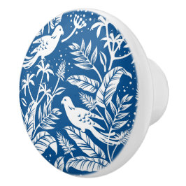 Antique Chinoiserie Bird Blommigt Blue & White Knopp