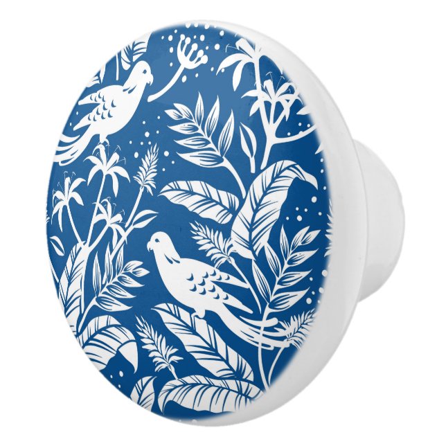 Antique Chinoiserie Bird Blommigt Blue & White Knopp (Höger)