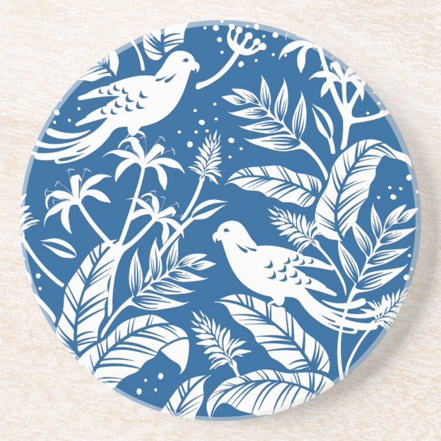 Antique Chinoiserie Bird Blommigt Blue & White Underlägg (Framsidan)