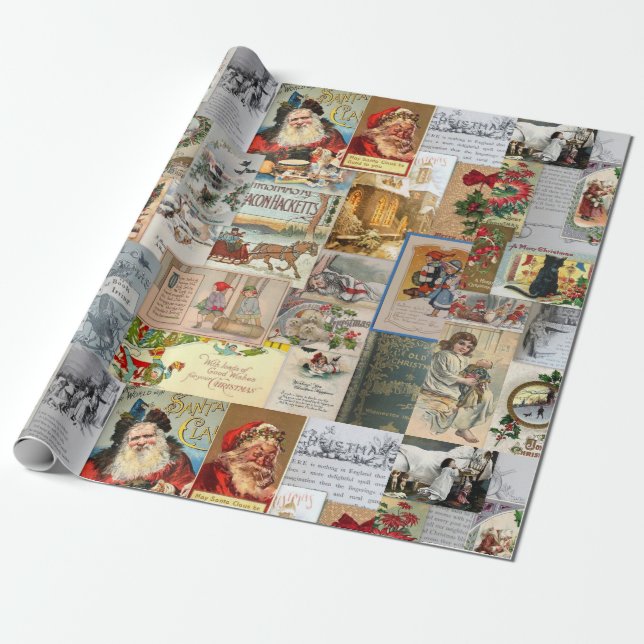Antique Christmas Ephemera Collage Decoupage Presentpapper (Utrullad)