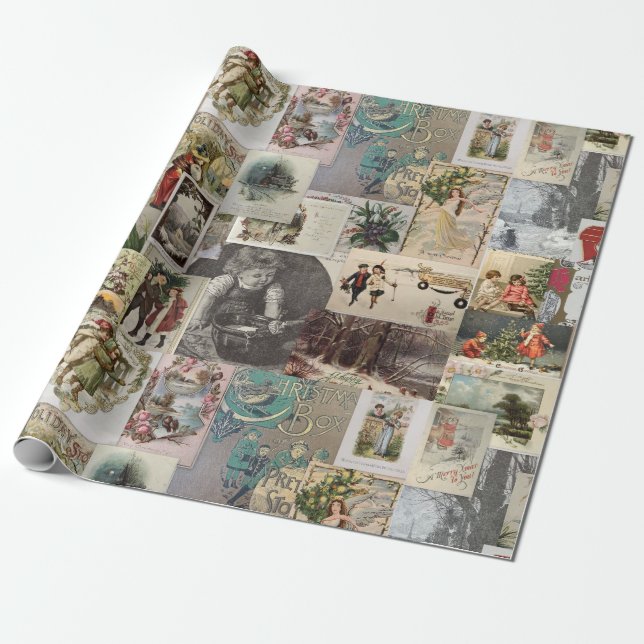Antique Christmas Ephemera Collage Decoupage Presentpapper (Utrullad)