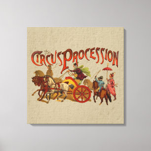 Antique Circus Parad Clowns Horses Canvastryck