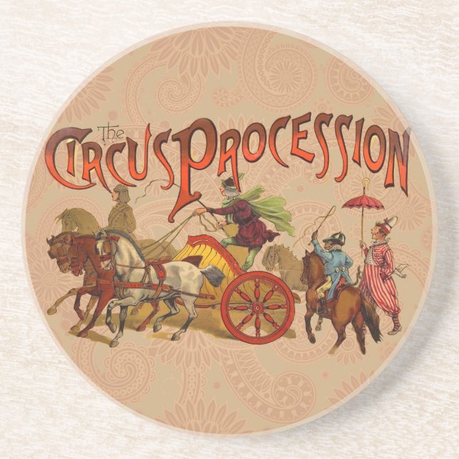 Antique Circus Parad Clowns Horses Underlägg Sandsten (Framsidan)