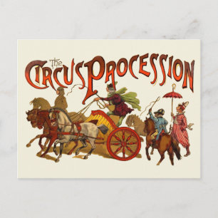 Antique Circus Parad Clowns Horses Vykort