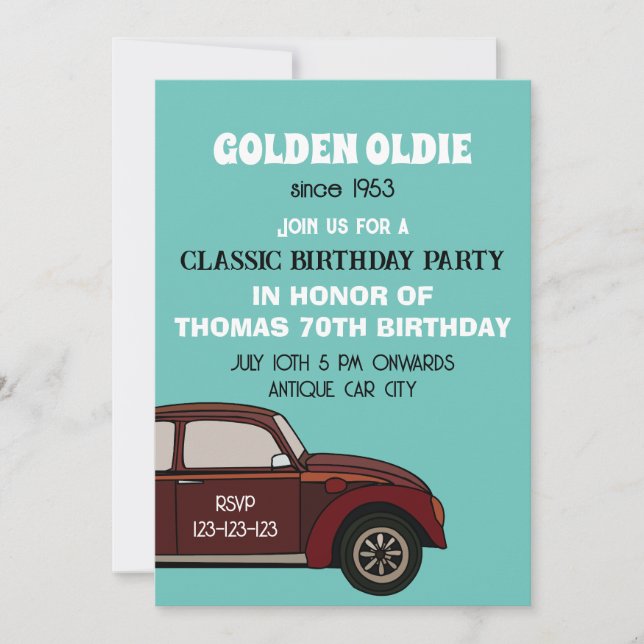 Antique Classic Car Birthday Inbjudningar (Framsida)