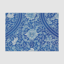 Antique Classic Chinese Blommigt Cobalt Blue Mönst