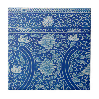Antique Classic Chinese Blommigt Cobalt Blue Mönst Kakelplatta