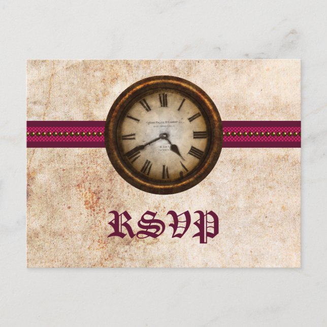 Antique Clock OSA Postcard, Fuchsia Inbjudan Vykort (Framsida)