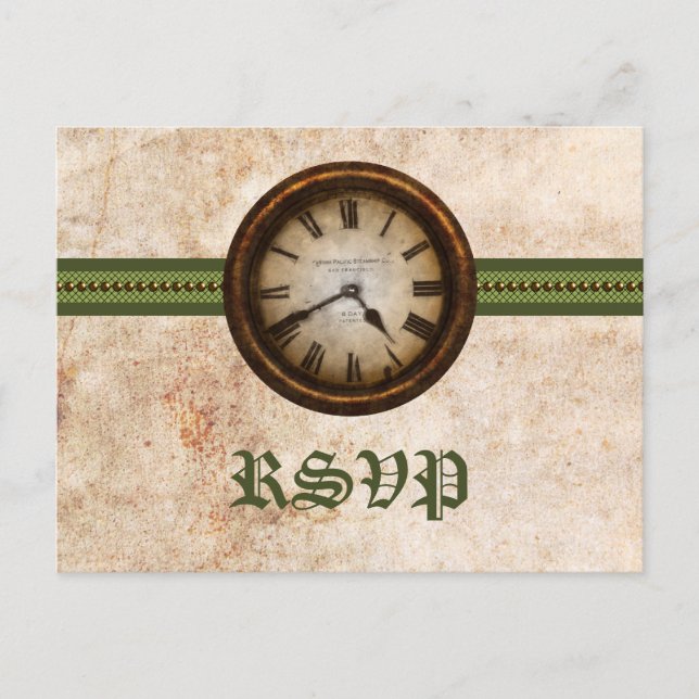 Antique Clock OSA Postcard, Grönt Inbjudan Vykort (Framsida)
