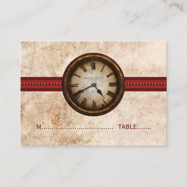 Antique Clock Place Card, Red Placeringskort (Framsida)