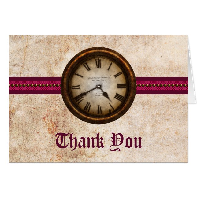 Antique Clock, tack, ditt kort, Fuchsia OBS Kort (Framsidan Horizontal)