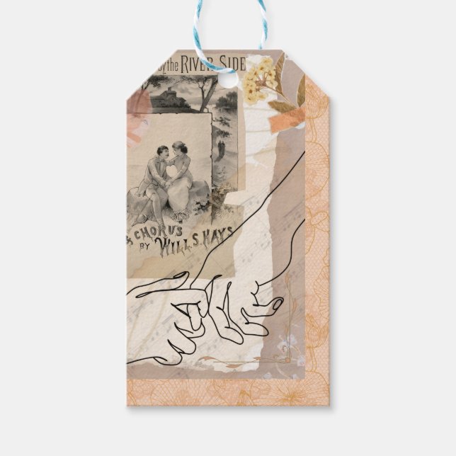 Antique Collage Floral Ephemera Lovers Riverside Presentetikett (Framsidan)