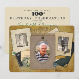 Antique Collage | Masculine 3 Photo Anpassningsbar Inbjudningar