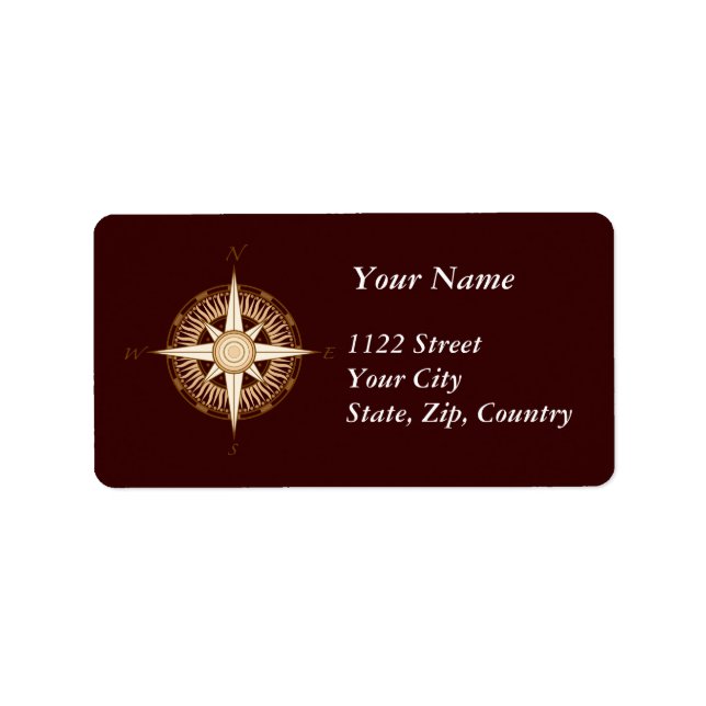 Antique Compass Chocolate Brown Address Label Adressetikett (Framsidan)