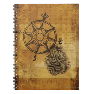 Antique compass ro med fingeravtryck anteckningsbok med spiral