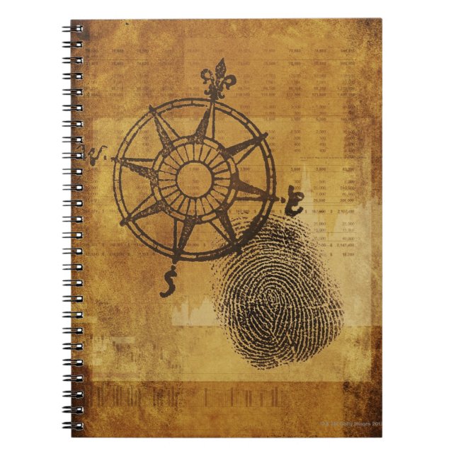 Antique compass ro med fingeravtryck anteckningsbok med spiral (Framsidan)