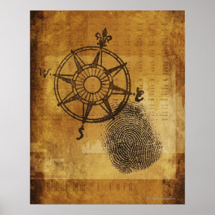 Antique compass ro med fingeravtryck poster